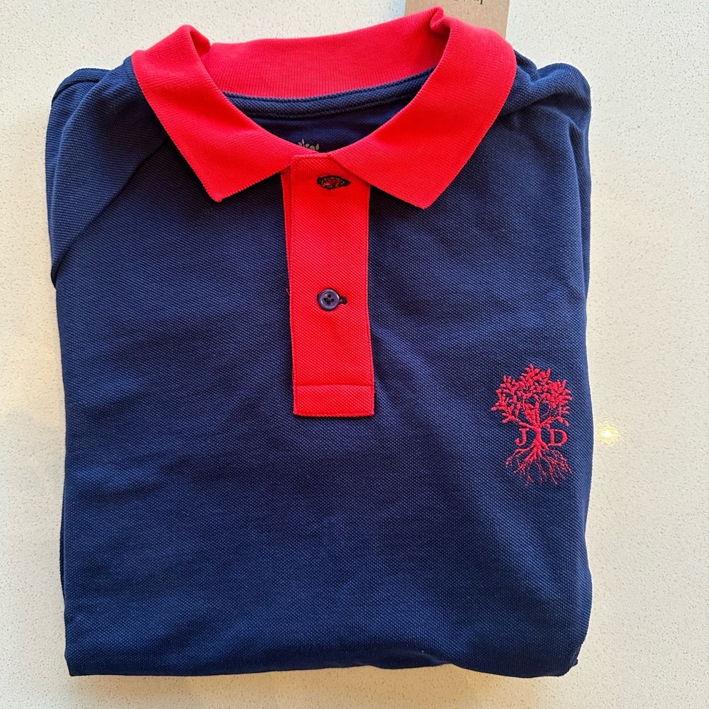 Men’s XL Just Dads navy with red trim polo, nwt XL